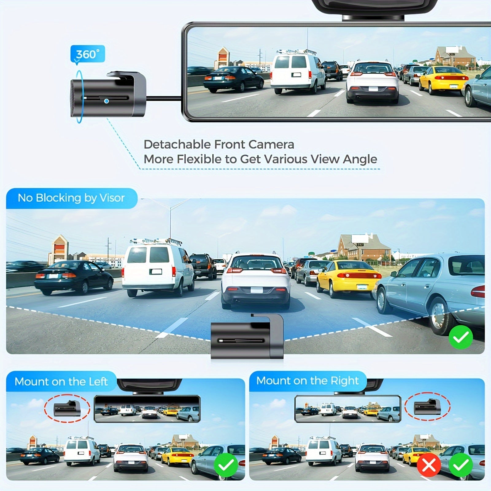 11.26" IPS Full Touch Screen - PG18S 4K AZDOME Dual Dashcam, Built-in 64GB Card and GPS, 4K Front + 1080P Rear, Super Night Vision, Loop Recording, Parking Mode, Detached Front Camera, Rear View Mirror Camera, Parking Assista