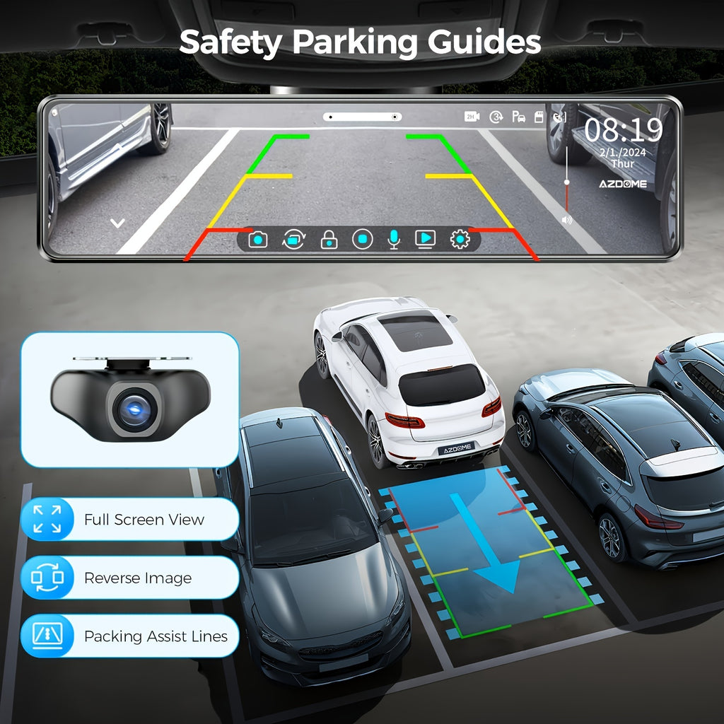 11.26" IPS Full Touch Screen - PG18S 4K AZDOME Dual Dashcam, Built-in 64GB Card and GPS, 4K Front + 1080P Rear, Super Night Vision, Loop Recording, Parking Mode, Detached Front Camera, Rear View Mirror Camera, Parking Assista