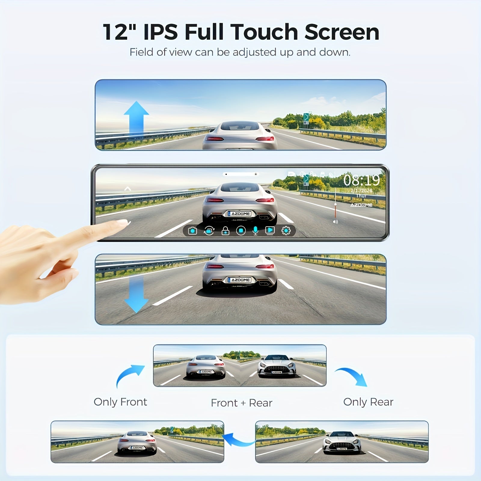 11.26" IPS Full Touch Screen - PG18S 4K AZDOME Dual Dashcam, Built-in 64GB Card and GPS, 4K Front + 1080P Rear, Super Night Vision, Loop Recording, Parking Mode, Detached Front Camera, Rear View Mirror Camera, Parking Assista