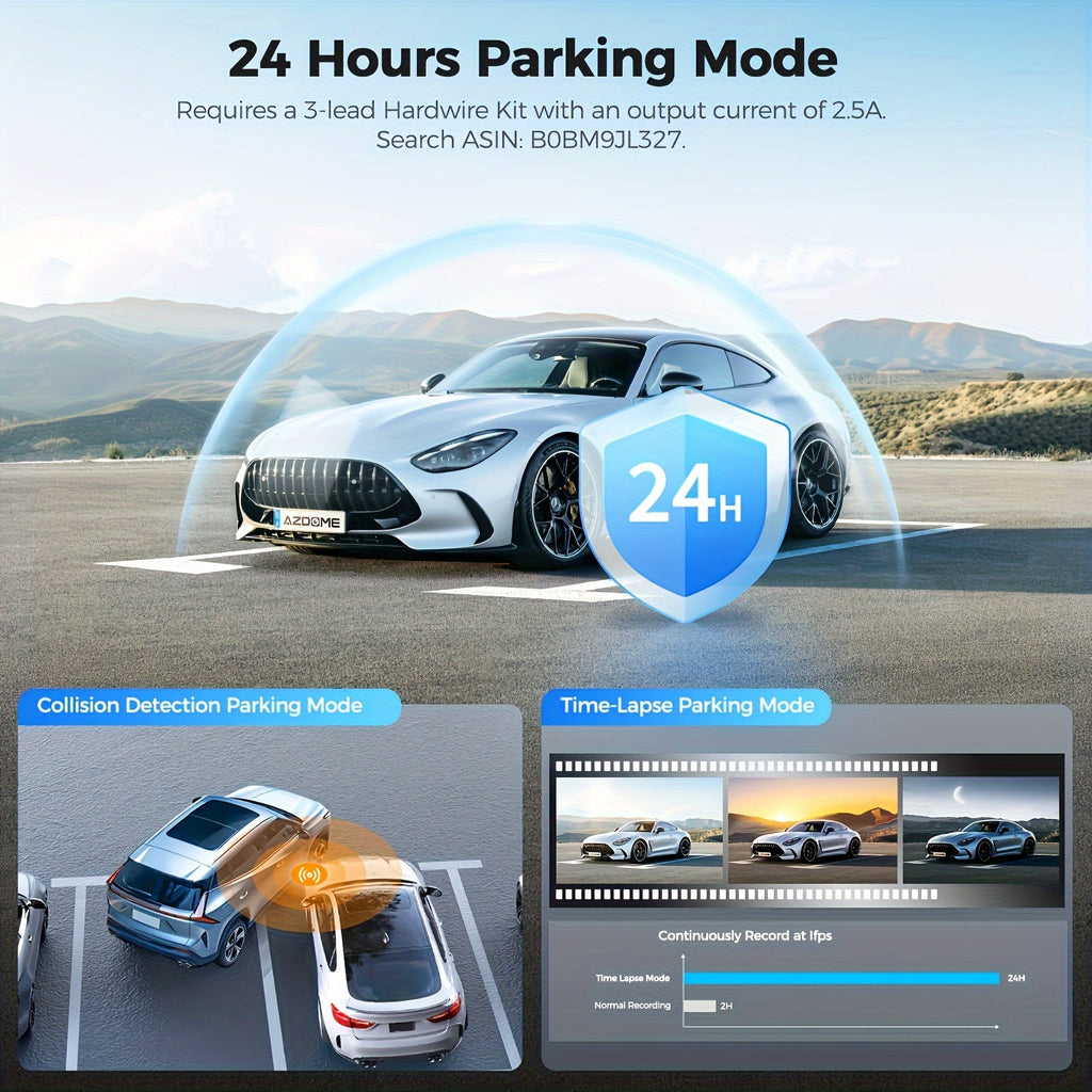 11.26" IPS Full Touch Screen - PG18S 4K AZDOME Dual Dashcam, Built-in 64GB Card and GPS, 4K Front + 1080P Rear, Super Night Vision, Loop Recording, Parking Mode, Detached Front Camera, Rear View Mirror Camera, Parking Assista