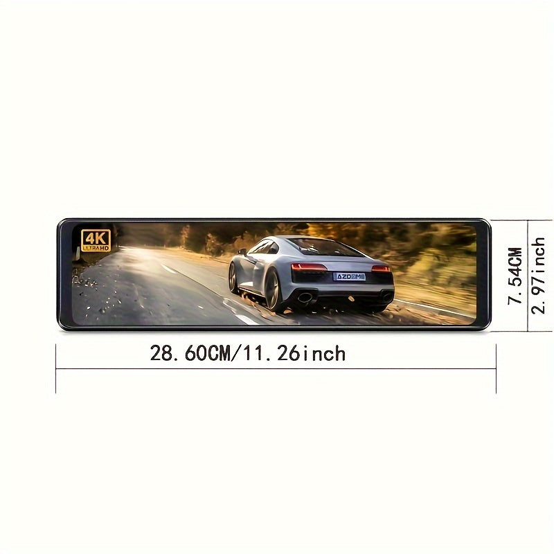 11.26" IPS Full Touch Screen - PG18S 4K AZDOME Dual Dashcam, Built-in 64GB Card and GPS, 4K Front + 1080P Rear, Super Night Vision, Loop Recording, Parking Mode, Detached Front Camera, Rear View Mirror Camera, Parking Assista