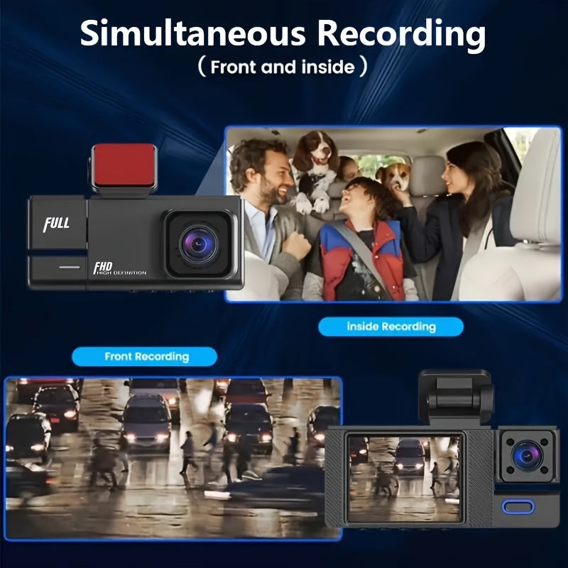 1080P Dash Cam Front And Rear Inside with Free 32GB SD Card, IR Night Vision, Loop Recording Car DVR Camera 3 Lens with 2 Inch IPS Screen 3 Cameras Car Dashcam, car Black Box Recording At Same Time, Wide Angle Dashboard Camer