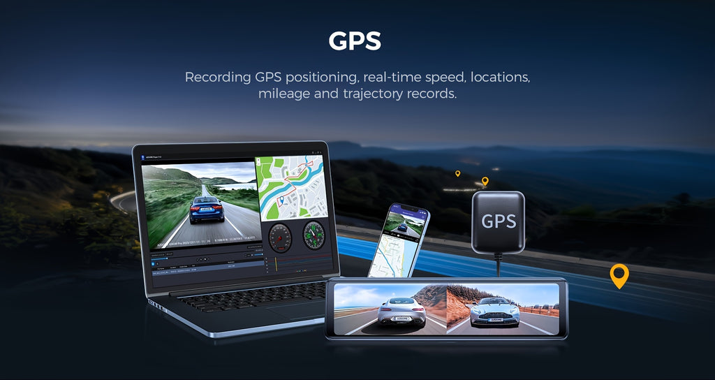 11.26" IPS Full Touch Screen - PG18S 4K AZDOME Dual Dashcam, Built-in 64GB Card and GPS, 4K Front + 1080P Rear, Super Night Vision, Loop Recording, Parking Mode, Detached Front Camera, Rear View Mirror Camera, Parking Assista
