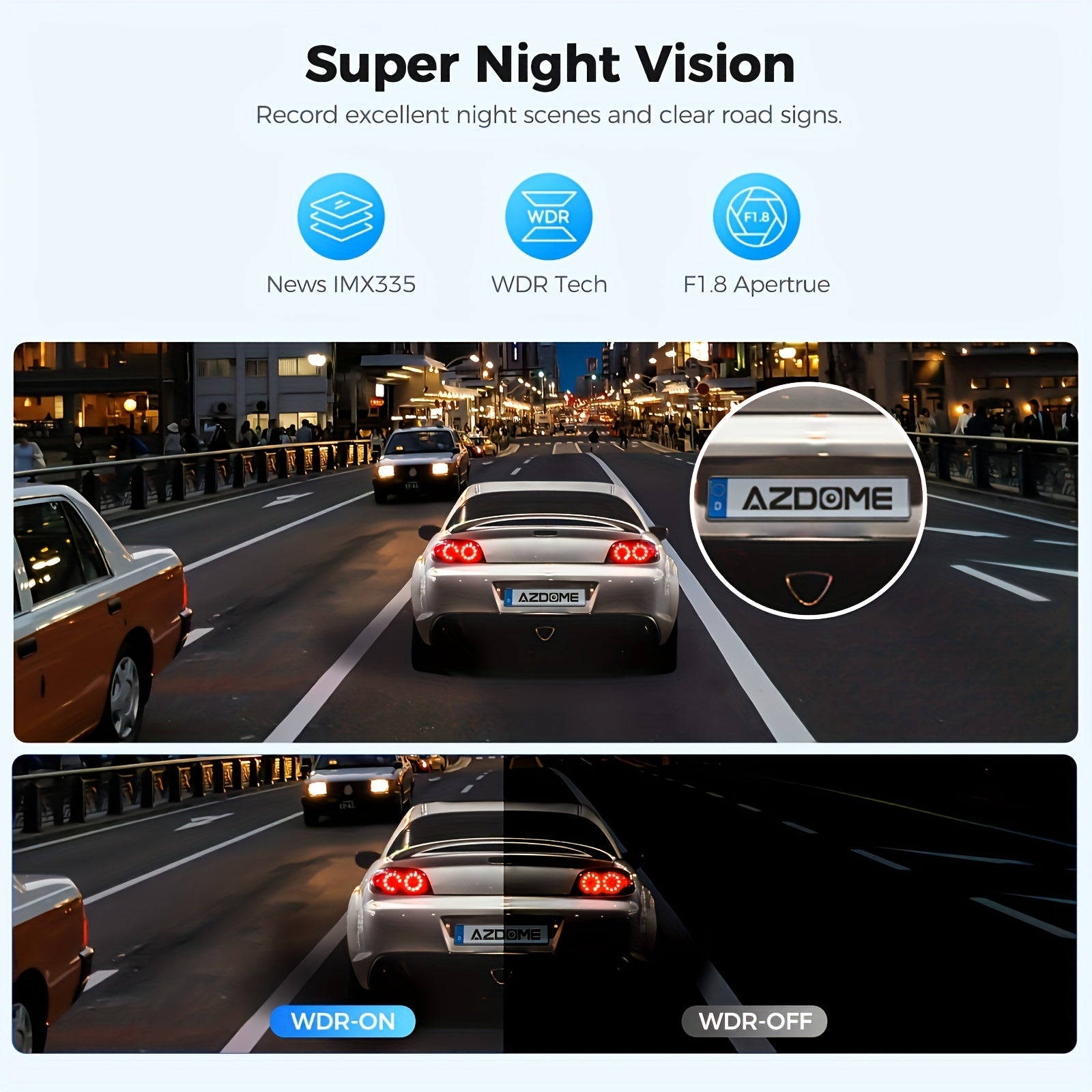 11.26" IPS Full Touch Screen - PG18S 4K AZDOME Dual Dashcam, Built-in 64GB Card and GPS, 4K Front + 1080P Rear, Super Night Vision, Loop Recording, Parking Mode, Detached Front Camera, Rear View Mirror Camera, Parking Assista