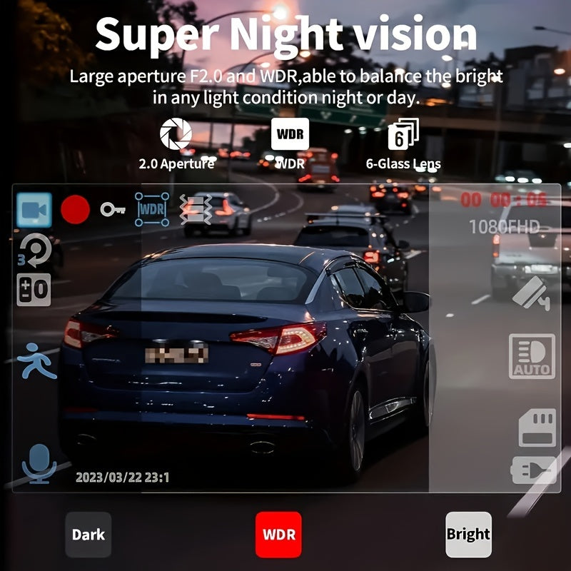 1080P Dash Cam Front And Rear Inside with Free 32GB SD Card, IR Night Vision, Loop Recording Car DVR Camera 3 Lens with 2 Inch IPS Screen 3 Cameras Car Dashcam, car Black Box Recording At Same Time, Wide Angle Dashboard Camer