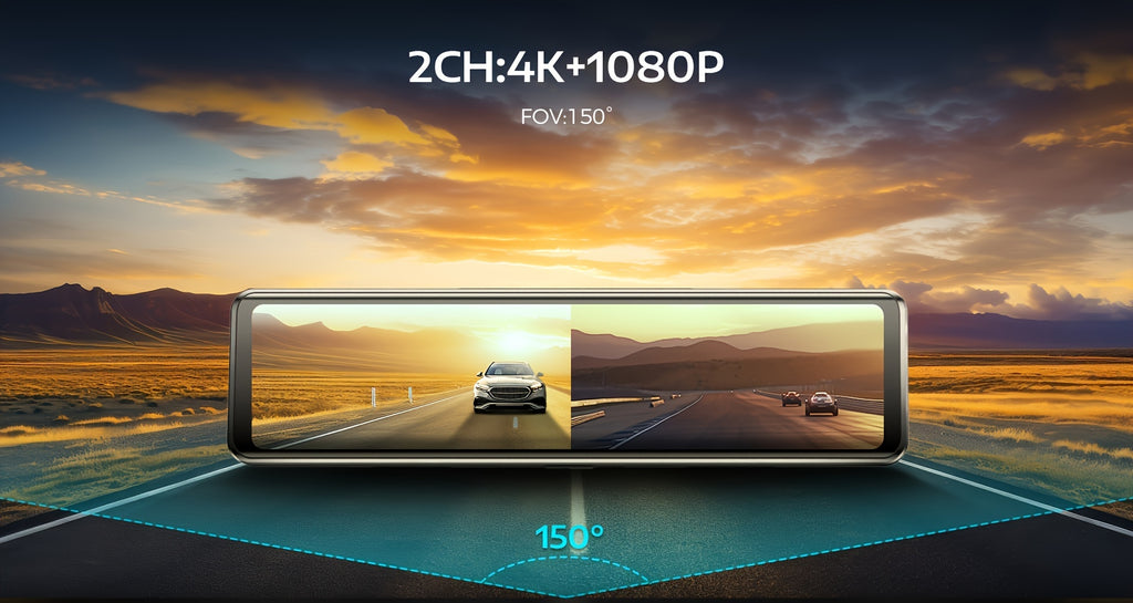 11.26" IPS Full Touch Screen - PG18S 4K AZDOME Dual Dashcam, Built-in 64GB Card and GPS, 4K Front + 1080P Rear, Super Night Vision, Loop Recording, Parking Mode, Detached Front Camera, Rear View Mirror Camera, Parking Assista