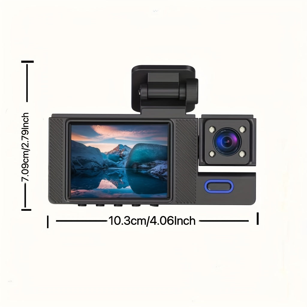 1080P Dash Cam Front And Rear Inside with Free 32GB SD Card, IR Night Vision, Loop Recording Car DVR Camera 3 Lens with 2 Inch IPS Screen 3 Cameras Car Dashcam, car Black Box Recording At Same Time, Wide Angle Dashboard Camer