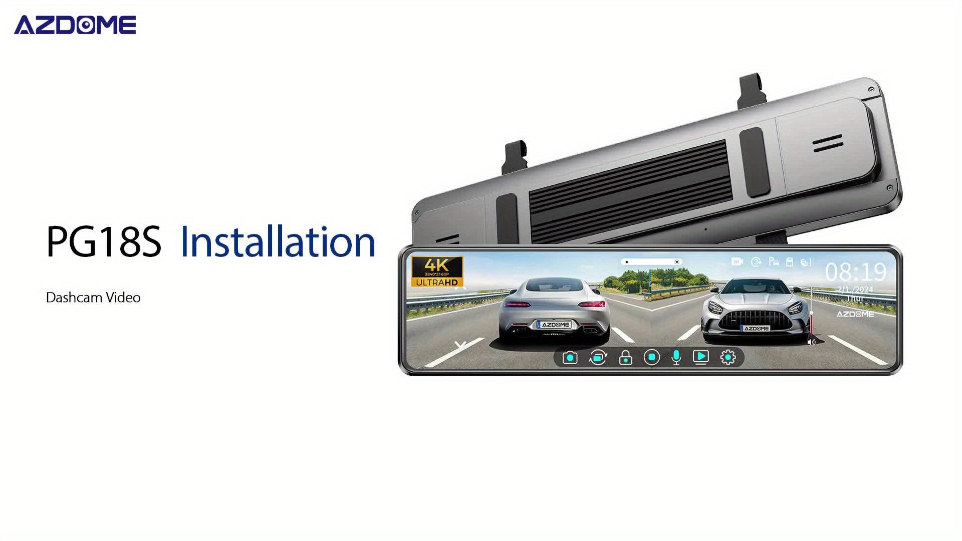 11.26" IPS Full Touch Screen - PG18S 4K AZDOME Dual Dashcam, Built-in 64GB Card and GPS, 4K Front + 1080P Rear, Super Night Vision, Loop Recording, Parking Mode, Detached Front Camera, Rear View Mirror Camera, Parking Assista