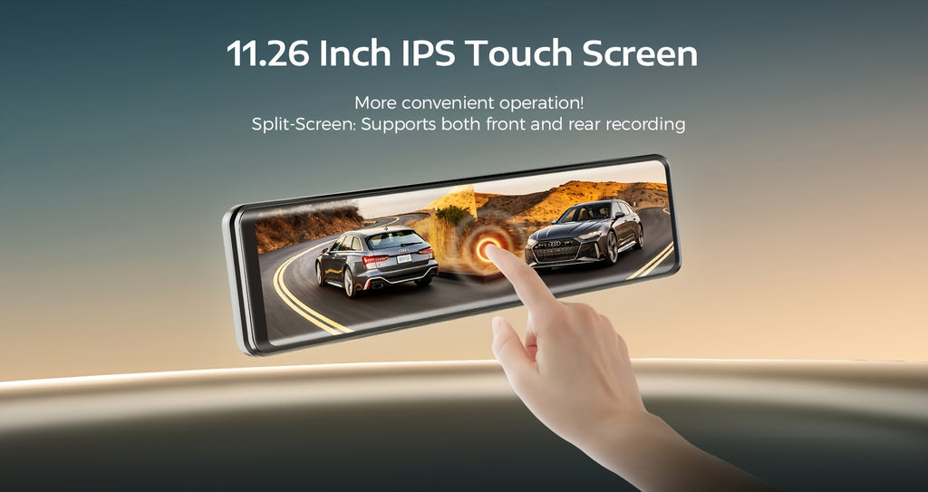 11.26" IPS Full Touch Screen - PG18S 4K AZDOME Dual Dashcam, Built-in 64GB Card and GPS, 4K Front + 1080P Rear, Super Night Vision, Loop Recording, Parking Mode, Detached Front Camera, Rear View Mirror Camera, Parking Assista